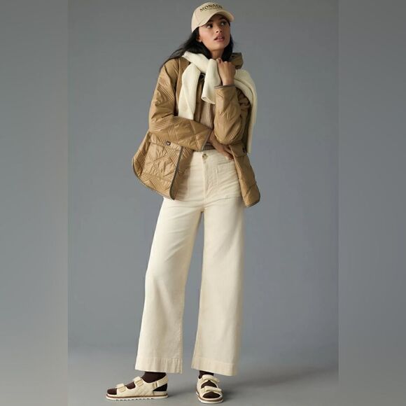 Anthropologie The Colette Cropped Wide-Leg Corduroy Pants by Maeve Size 32 - Picture 1 of 7
